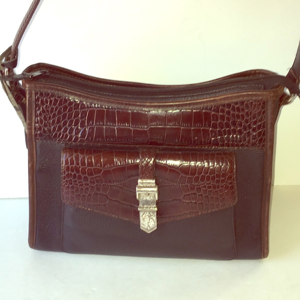 VTG BRIGHTON A 305240 LEATHER Crock embossed HANDBAG Frame PURSE EUC